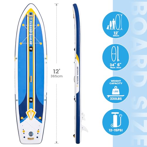 Tuxedo Sailor Inflatable Stand Up Paddle Board with Complete Accessories for Surfing and Traveling