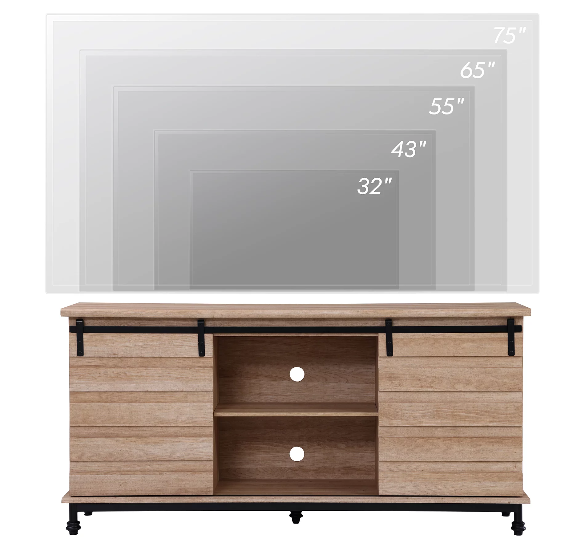 WAMPAT Farmhouse TV Stand with Sliding Barn Door for TVs up to 70 Inches,Modern Entertainment Center for Living Room, 3-Level Adjustable Shelf