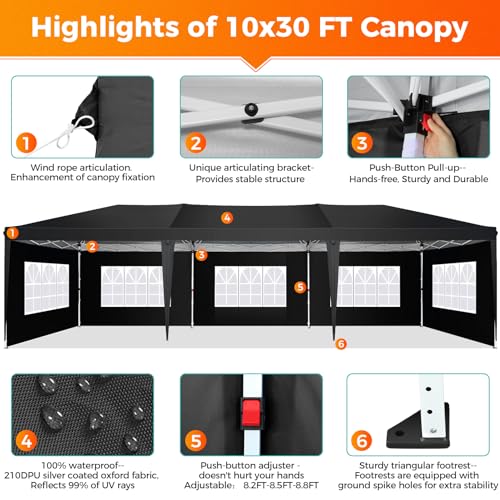 COBIZI 10x10 Pop up Canopy Tent Protable Canopy Tent with 4 Sidewalls Waterproof Commercial Instant Shelter for Parties, Wedding