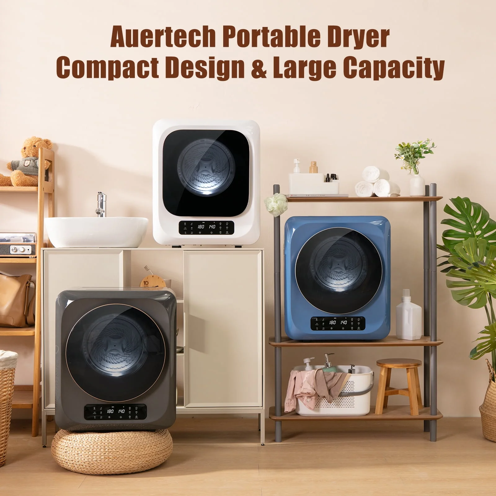 Auertech 850W, 1.6 Cu.ft. Electric Portable Dryer Compact Cloth Dryer, Stainless Steel Tub LCD Panel
