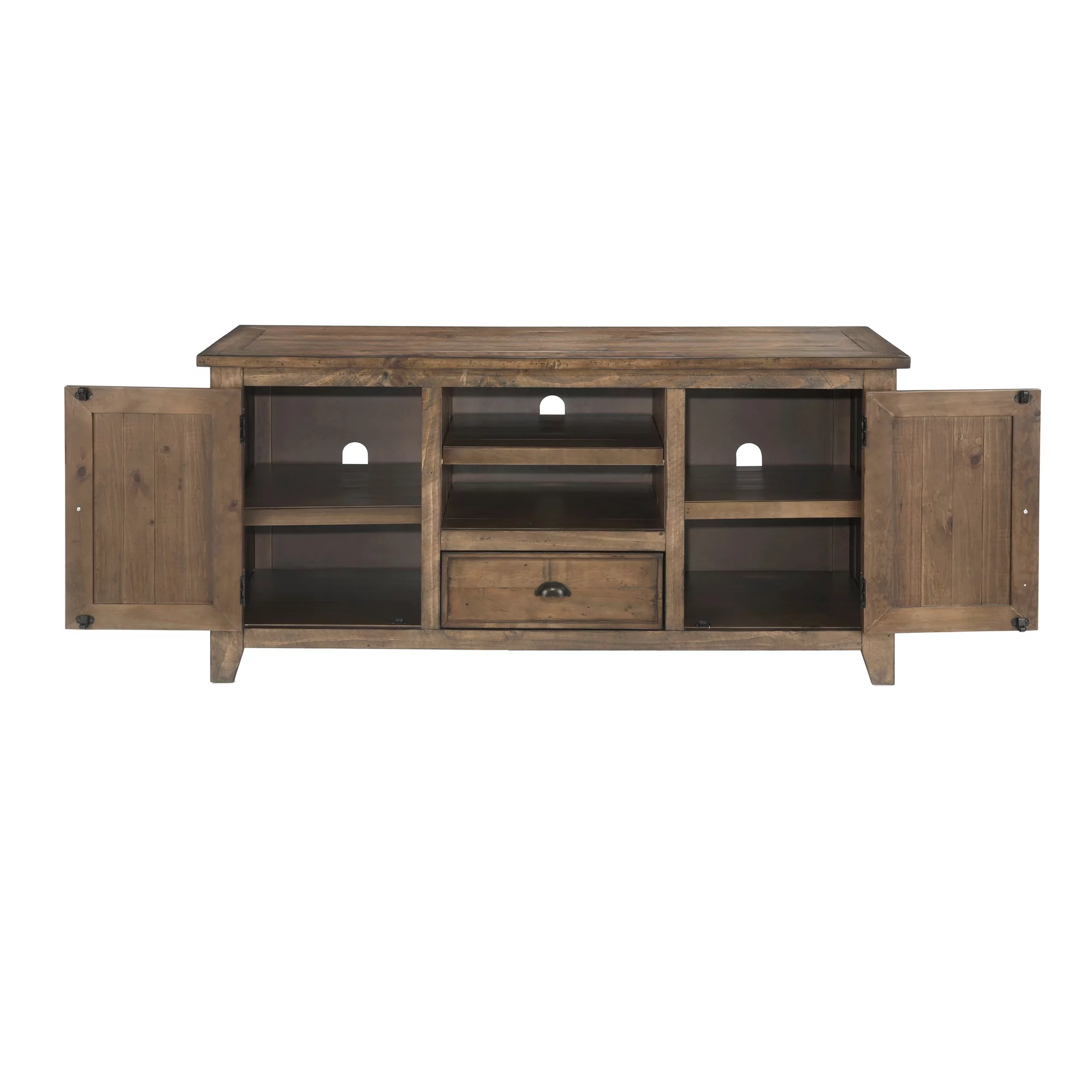 Coastal Style Wooden TV Stand with 2 Cabinets and 1 Drawer, Brown