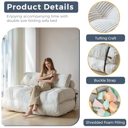 MAXYOYO Folding Sofa Bed, Convertible Sleeper Chair with Pillow Foldable Mattress with Back Support