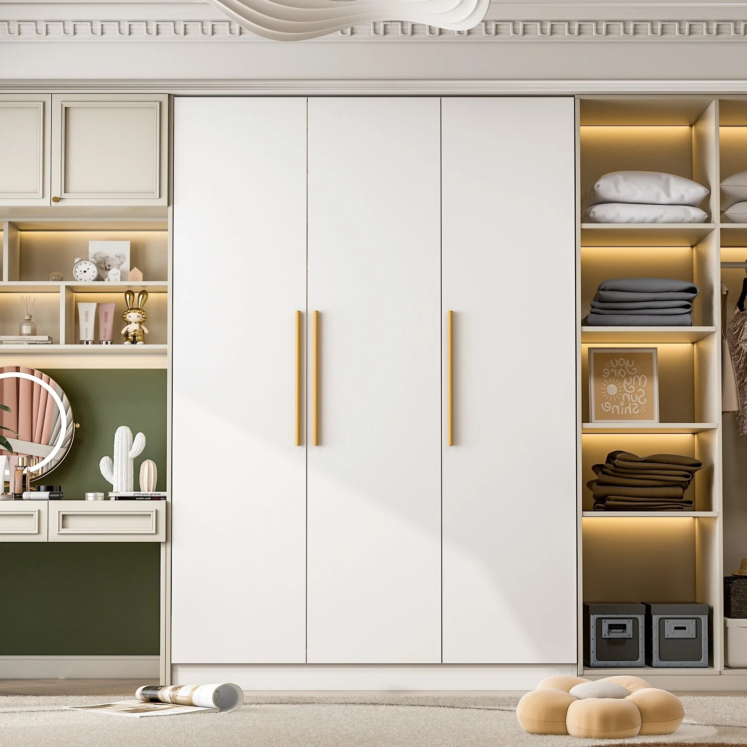 FUFU&GAGA Wardrobe Armoire Wooden Closet Cabinet 6 Storage Cube and Hanging Rod White
