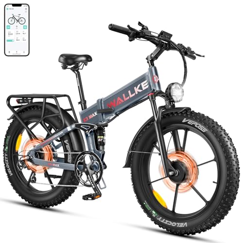 W Wallke Actual 2800W Dual Motor Folding Mountain Electric Bike, 48V 44Ah Battery 170 Mile,26" Fat Tire 35MPH Fast Adult Ebike