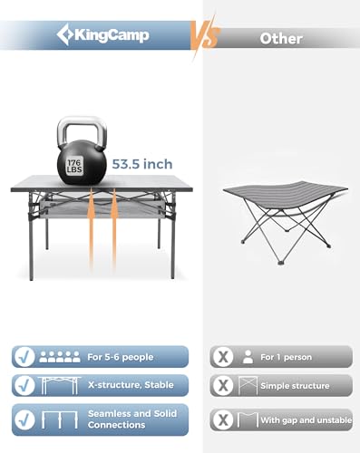 KingCamp Camping Table Folding Portable Table Aluminum Roll Up Lightweight Foldable Large Camp Table for Indoor Outdoor Picnic Backyard, 53.5"X27.5"