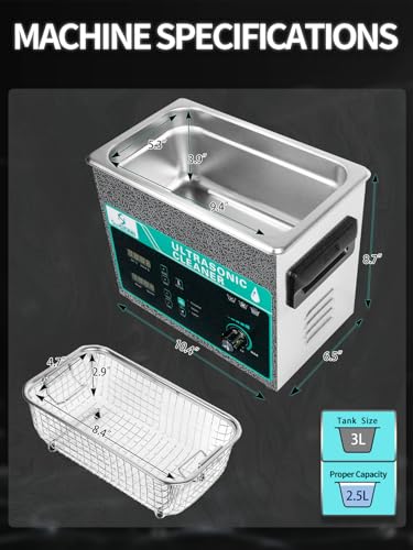 Ultrasonic Cleaner 3L with Adjustable Power & Sweep, 120W Ultra Sonic Cleaning Machine, Digital Timer and Heater