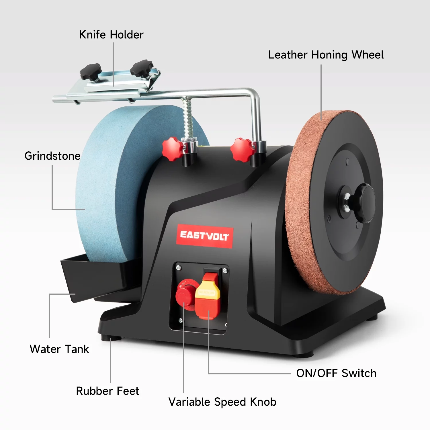 Eastvolt 10 Inch Low Speed Wet Grinding Machine, 90- 150RPM Variable Speed Water Cooled Sharpening System for Household Knives and Woodworking Tools
