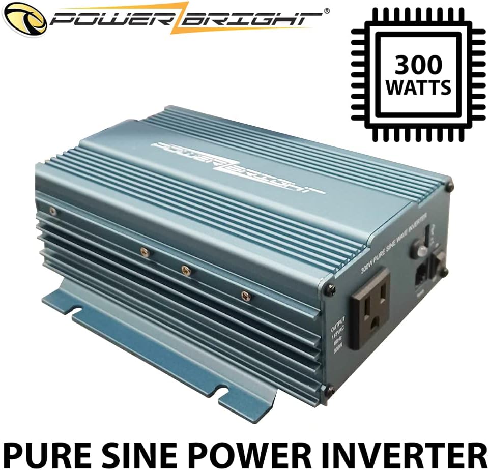 PowerBright 24 Volts Pure Sine Wave Power Inverter 300 Watt, True Sine Continuous 24 Volt DC to 120 Volt AC - Perfect for an Emergency, Hurricane