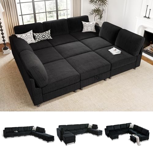 KKL Modular Sectional Sofa Bed with Storage Ottoman, Convertible L/U-Shaped Sleeper Couch for Living Room, Modern Reversible Design, Beige