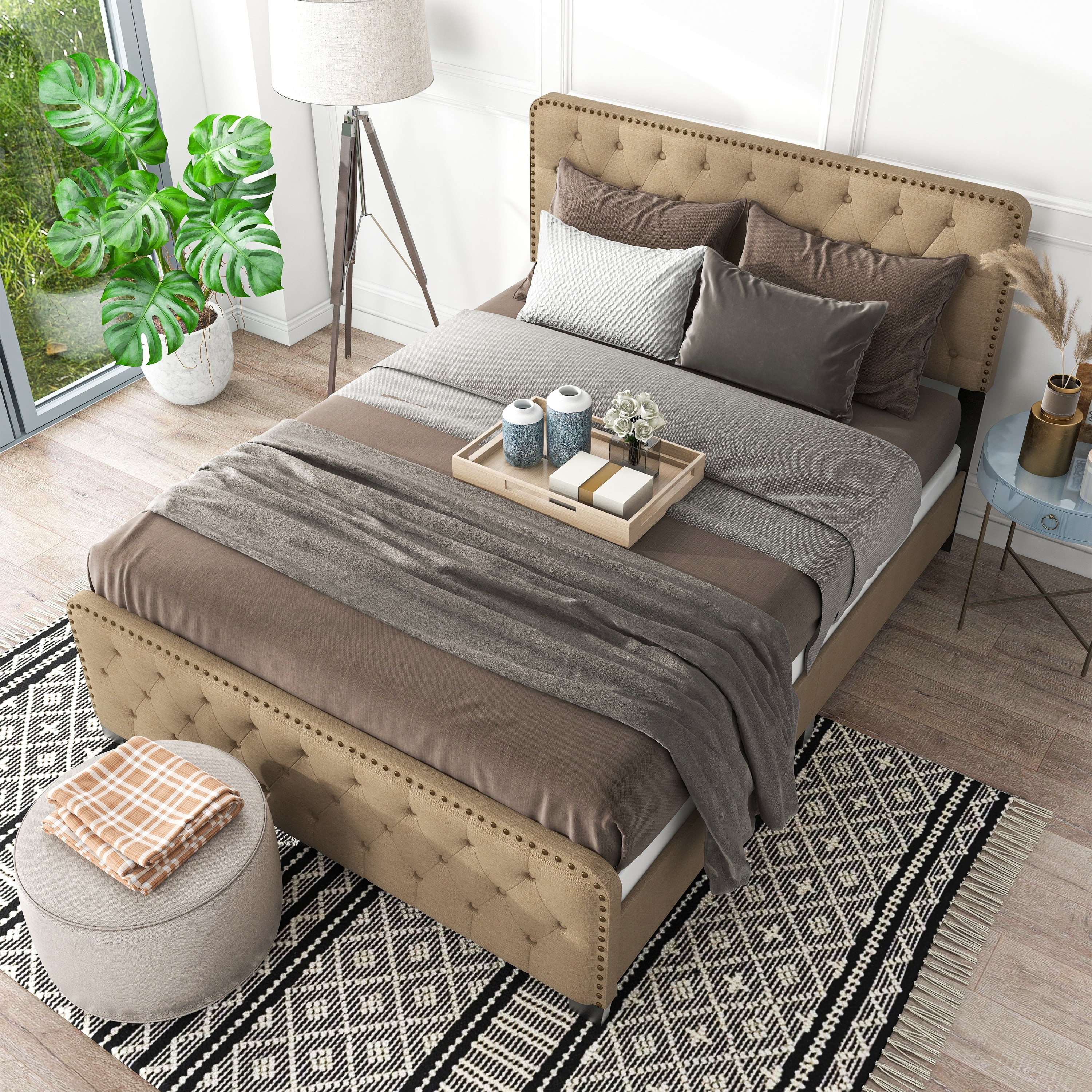 Furniture of America  Tilly Button Tufted Fabric Upholstered Bed Brown King