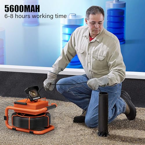 Sewer Camera 100FT/30M Borescopes Plumbing Snake Pipe Inspection Camera DVR & Audio Recorder 22mm with 5600Mah Battery 4.3" IPS Screen 12 LEDs HD