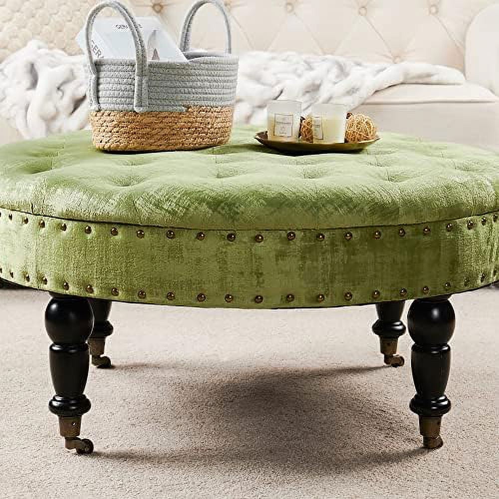 Green Tufted Round Ottoman Coffee Table 34"x 34"x 17"