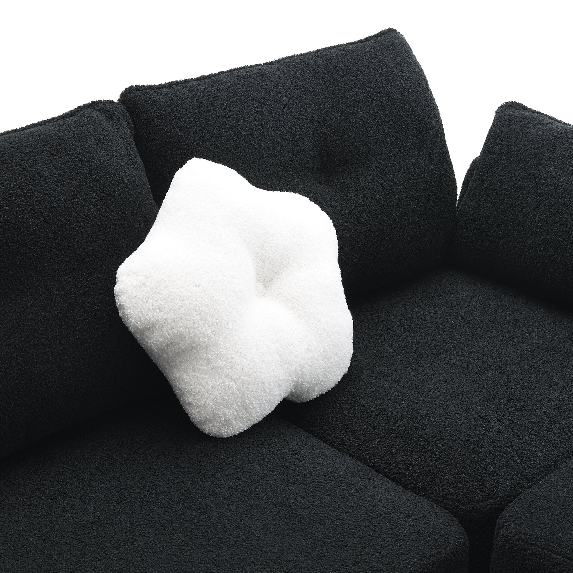 Fayen Velvet Sectional Sofa with Storage Ottoman - Black