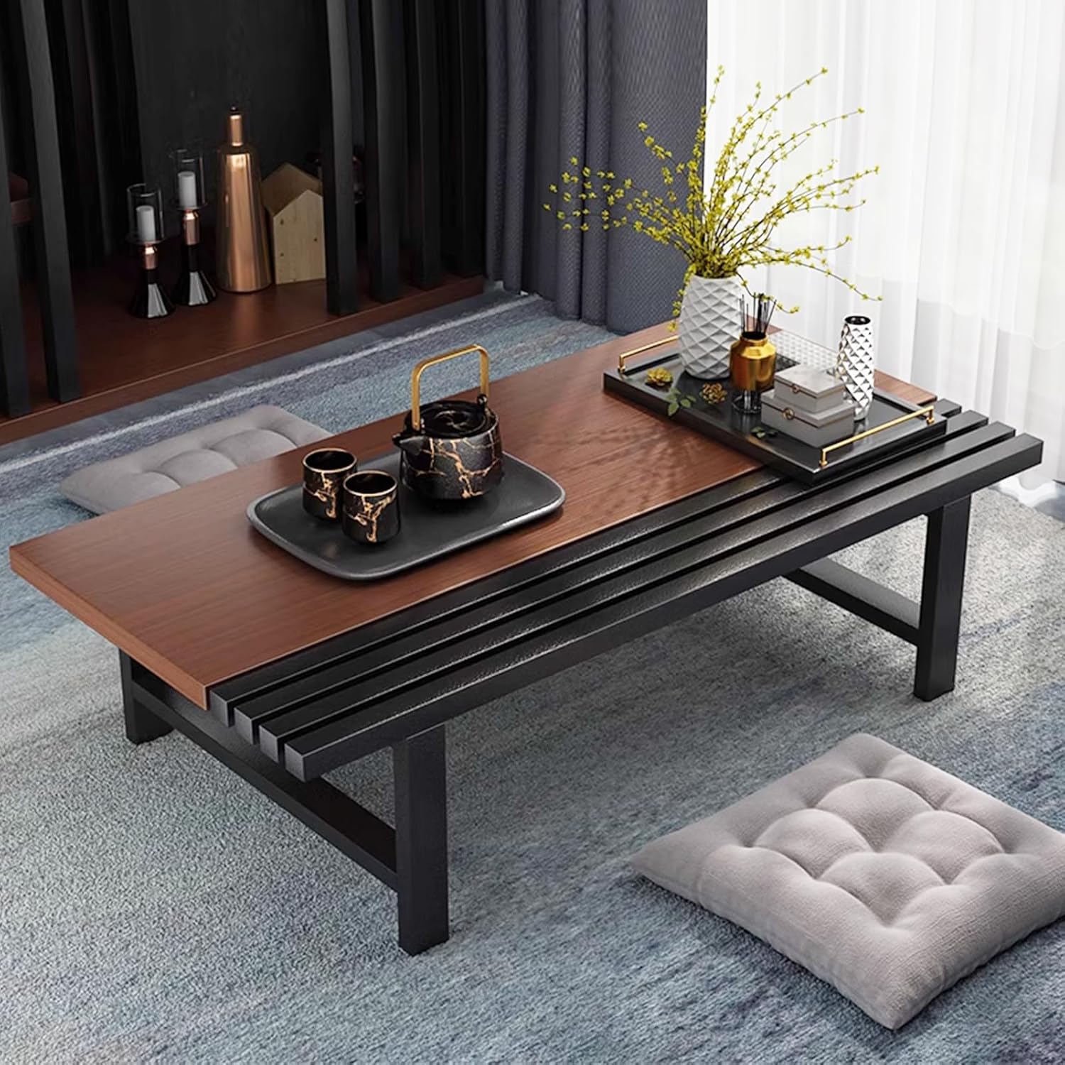 Japanese Floor Table, 39.4in Rectangular Small Coffee Tables for Living Room, Tea Table Low Table for Sitting On The Floor