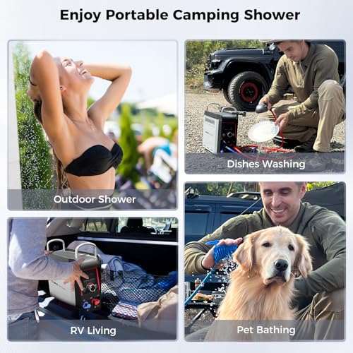 CAMPLUX Nano 3 Pro, Battery Powered Portable Water Heater, 1 lb On-Demand Propane Camping Shower, On Ground Camp Water Heater & Shower Pump