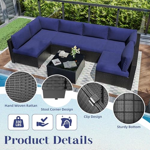 KIGOTY Patio Furniture Set 7 Pieces Conversation Sets, Outdoor Sectional Sofa