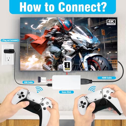 Wireless Retro Game Console, Retro Game Stick 4K HDMI Output and 2.4GHz Wireless Controller with Built-in 20000+ Games