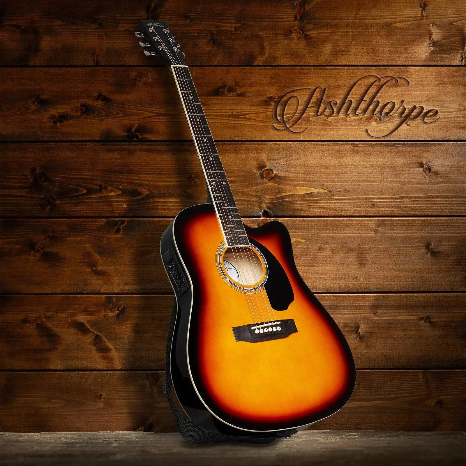 Ashthorpe Full-Size Cutaway Thinline Acoustic-Electric Guitar Package