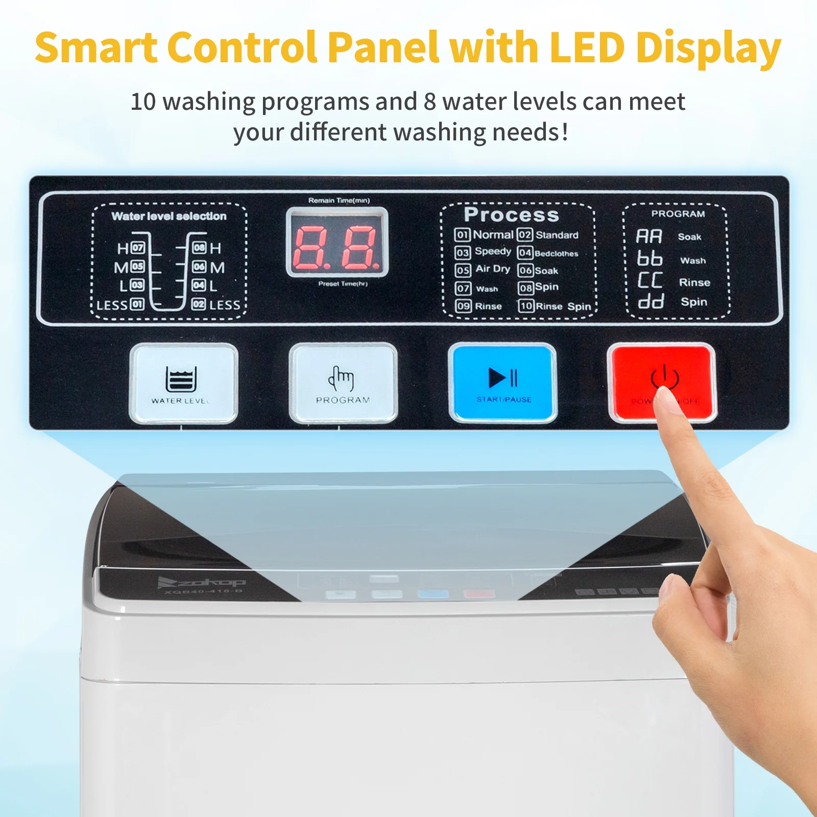 Full-Automatic Washing Machine Top Load Portable Compact Laundry Washer Spin with Drain Pump
