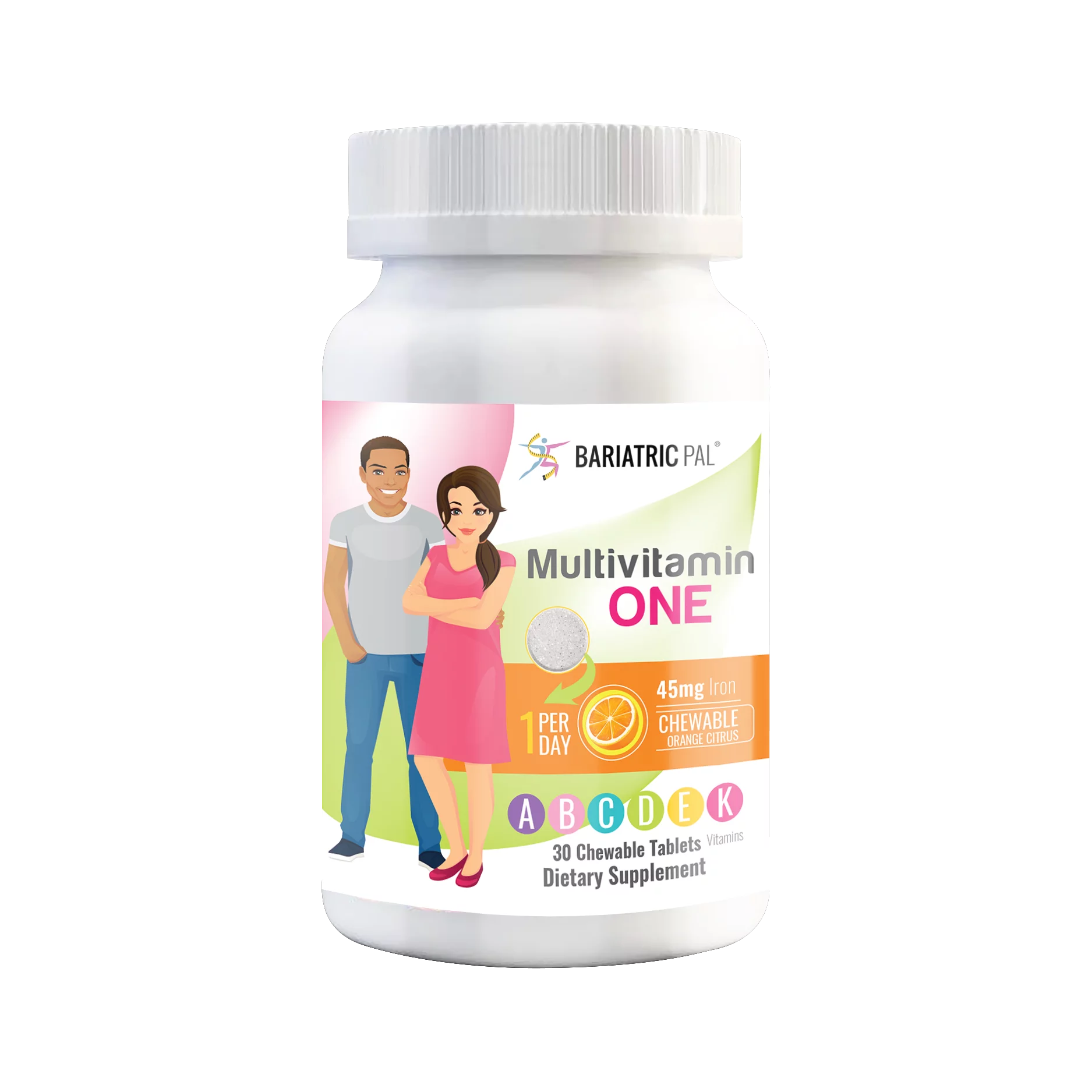 Gastric Bypass Complete Vitamin Pack - Chewables Size: 1-Month Supply, BariatricPal Multivitamin ONE: Orange Citrus Chewable with 45mg Iron