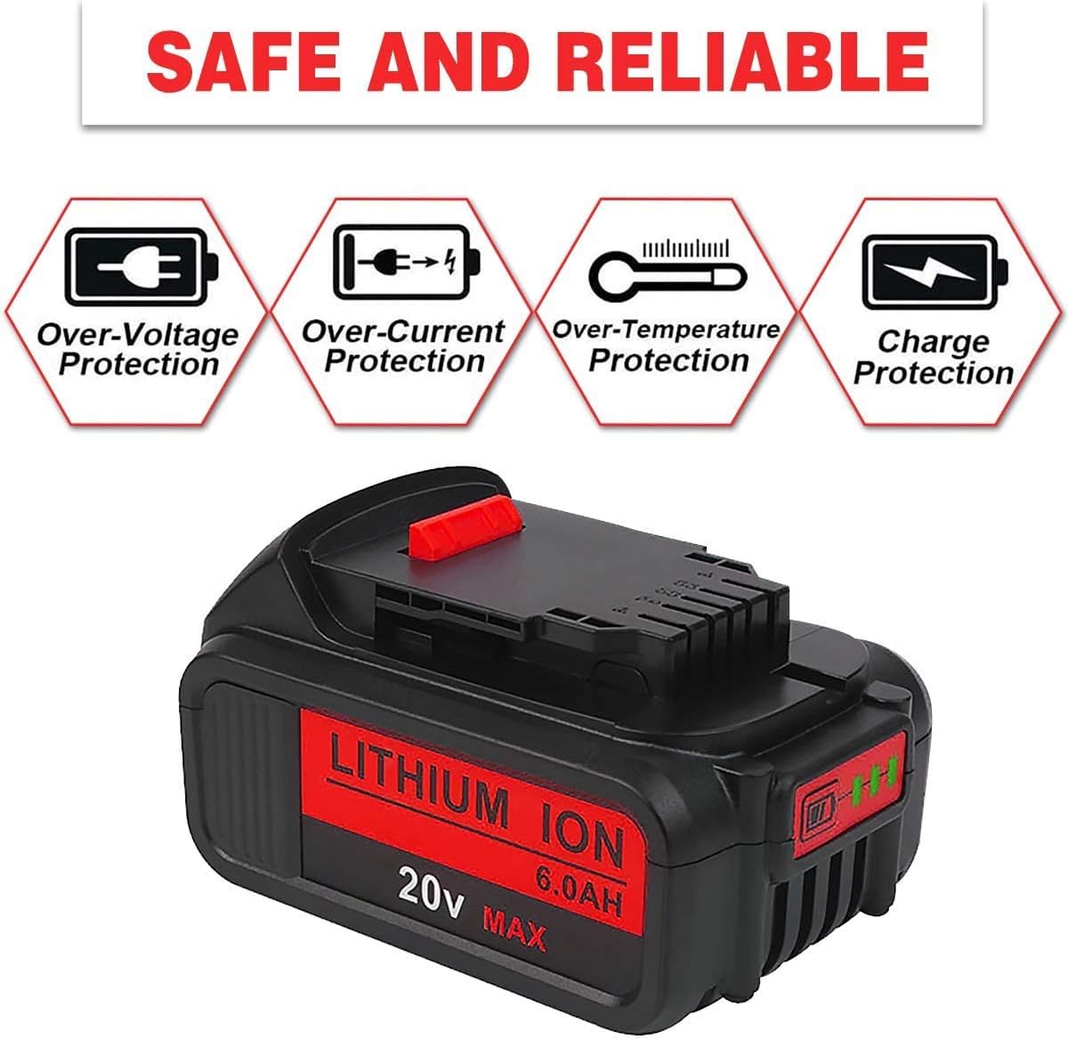8PACK 6.0Ah DCB205 DCB200 Battery Replacement for Dewalt 20V Battery MAX XR Lithium DCB206 DCB205-2 DCB204 DCB203 DCB200 DCB180 DCB230 DCD DCF DCG