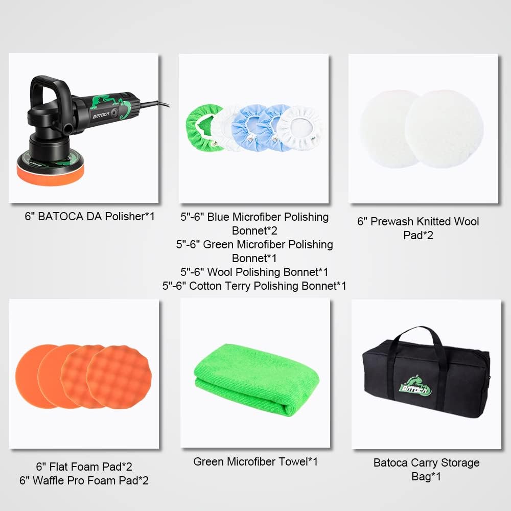 BATOCA Dual Action Polisher, 6 inch 8 mm Random Orbit Car Buffer Polisher, 6 Variable Speed 6800 RPM Car Buffer Waxer
