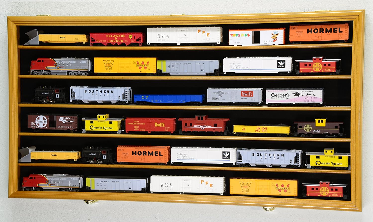 HO Scale Model Train Display Case Cabinet Wall Rack w/98% UV Protection- Lockable -Cherry