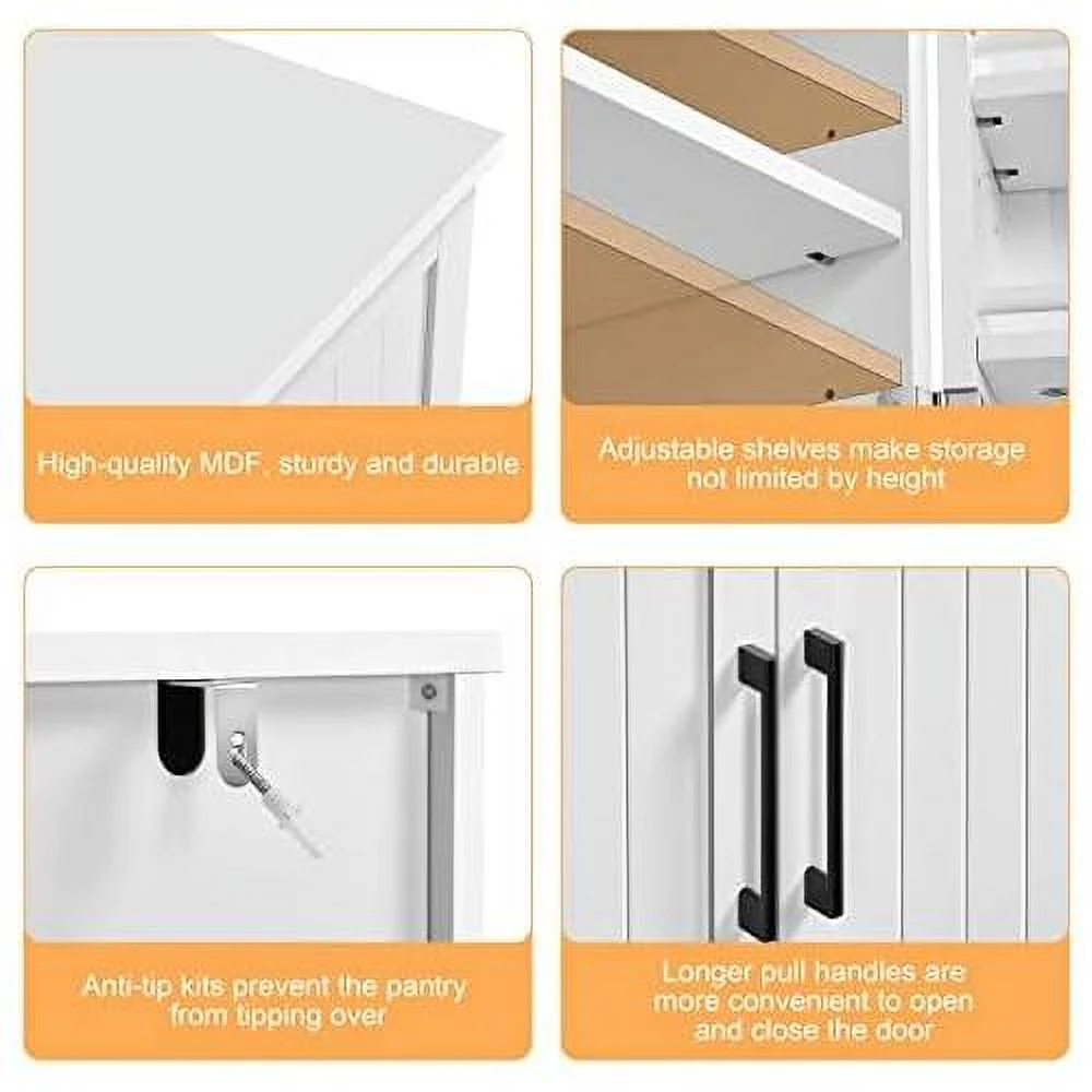 Kitchen Pantry Cabinet, Storage Cabinet Cupboard With Doors And Adjustable Shelves For Small Space, Wood Farmhouse Pantry Cupboard For Kitchen