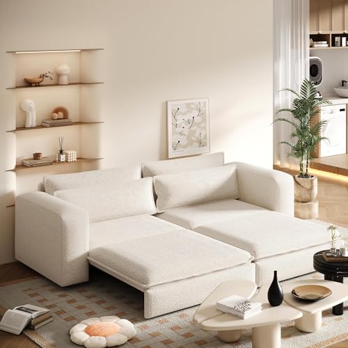 93" King Pull Out Sofa Bed, 3 in 1 Convertible Sleeper Sofa Couch, Comfy 3 Seater Sleeper Bed with 2 Pillows