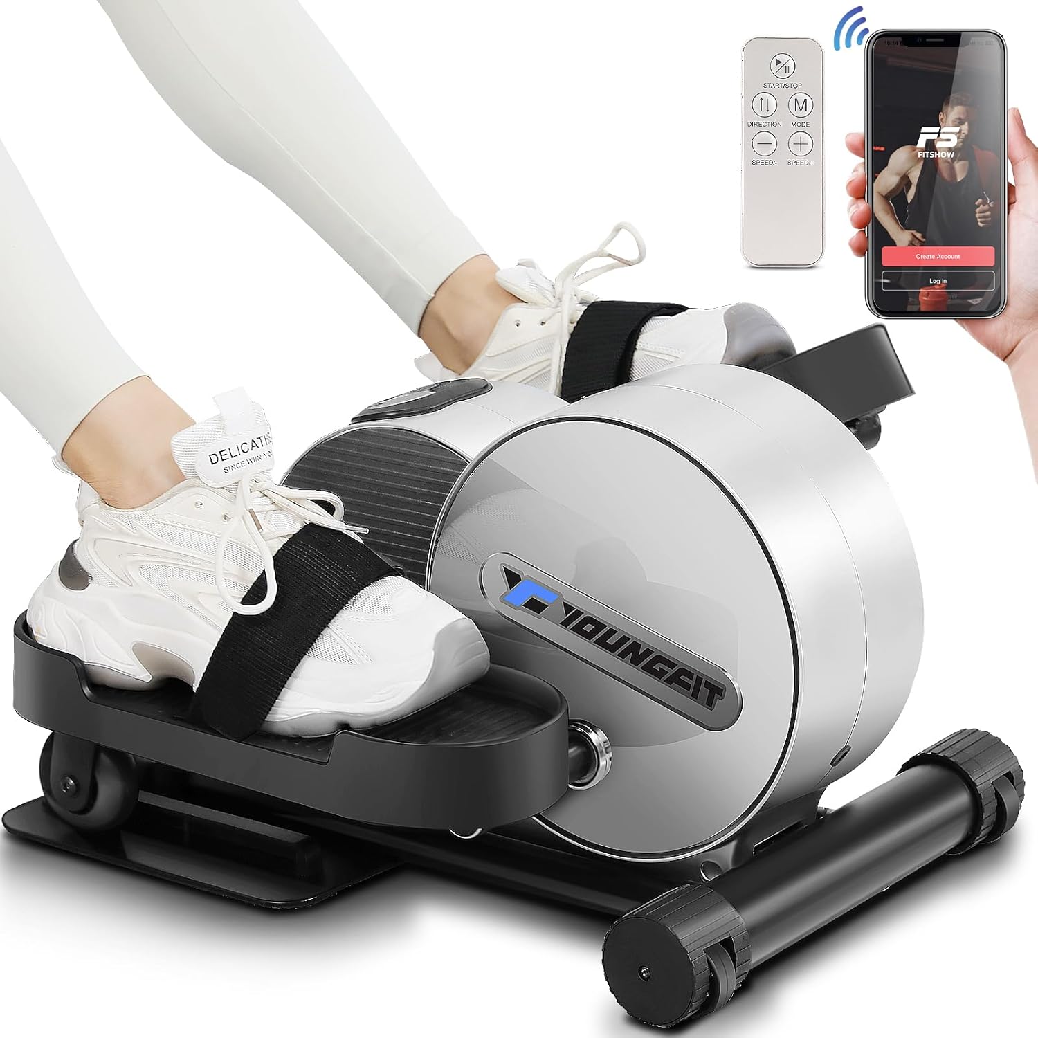 Under Desk Elliptical, Electric Seated Foot Pedal Exerciser with Fitness APP, Mini Elliptical for Home, LCD Display Monitor, Remote Control