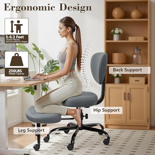 Ergonomic Cross Legged Office Chair with Wheels - Adjustable Height for Meditation, ADHD Desk & Yoga - Wide Criss Cross Design with Lumbar Support