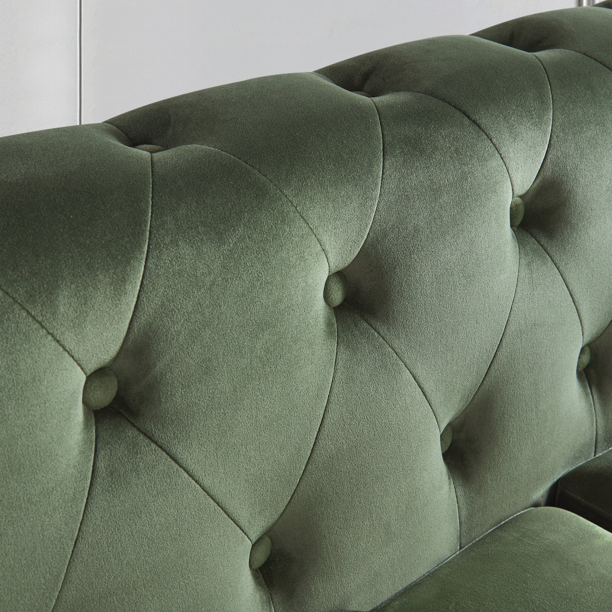 Classic Traditional Living Room Upholstered Sofa with high-tech Fabric Surface/ Chesterfield Tufted Fabric Sofa Couch, Large-Green