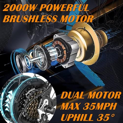 SMLRO Electric Bike V3 for Adults, Dual Motors 2000W 35MPH Electric Mountain Bicycle with 48V 22.4AH Removable Battery