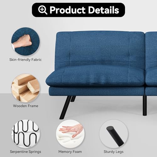 Faux Leather Futon Sofa Bed,Convertible Futon Couch,Memory Foam Loveseat Sleeper Sofa,Small Splitback Modern Folding Couch for Living Room,Office