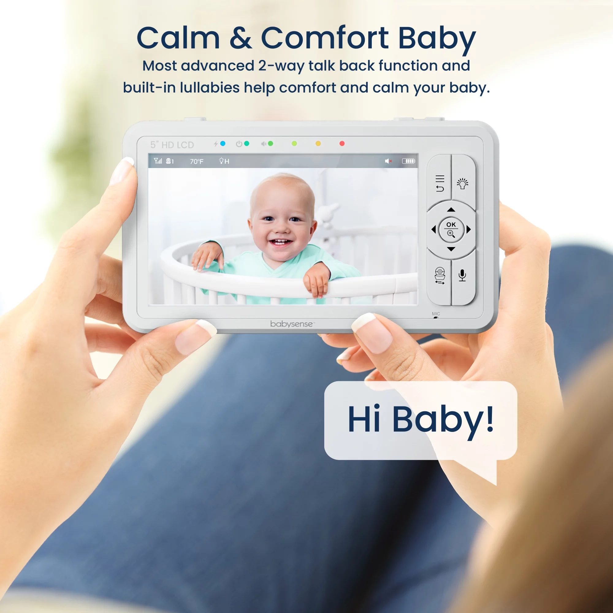 Babysense HD Baby Video Monitor Split Screen, 5" HD Display with 2 Cameras, Night Light, Non-Wi Fi, Pan Tilt Zoom, HDS2