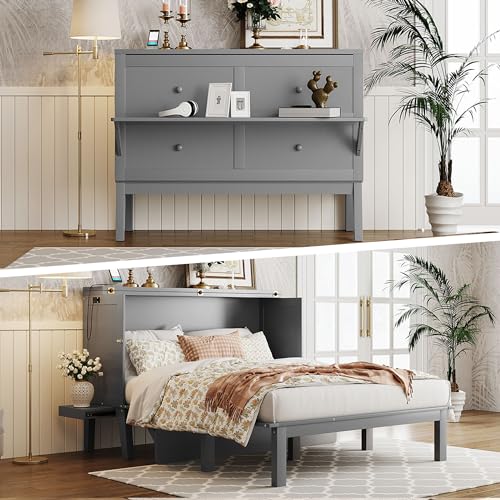Harper & Bright Designs Queen Size Murphy Bed Wall Bed with Closet and Storage Drawers