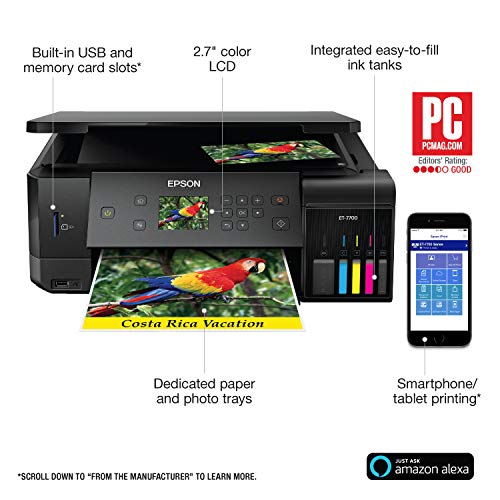 Epson Expression Premium ET-7700 EcoTank Wireless 5-Color All-in-One Supertank Printer with Scanner, Copier and Ethernet