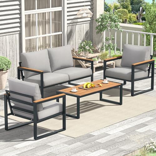 Patio Furniture Set, 4 Pieces Outdoor Patio Furniture with Coffee Table Set