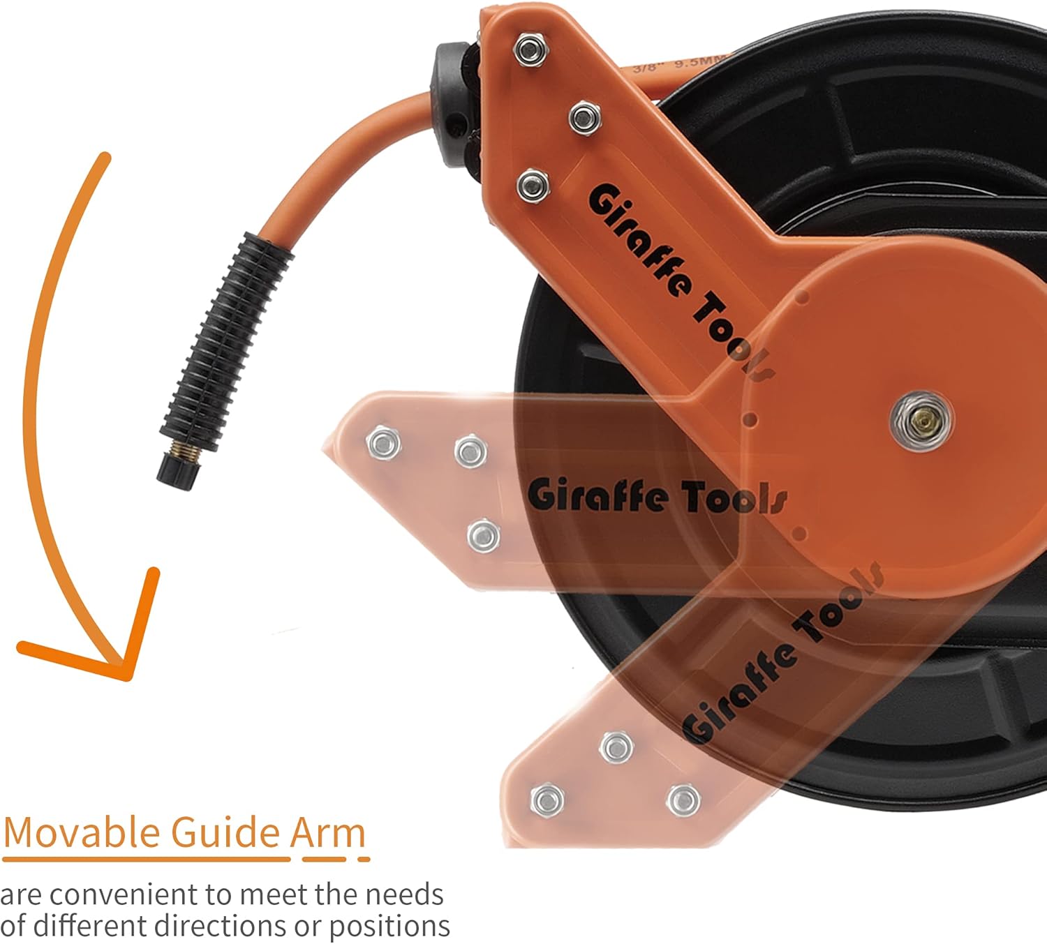 Giraffe Retractable Air Hose Reel Wall Mount with 3/8 in. x 50 FT Hybrid Hose, Pneumatic Heavy Duty Steel Reel Auto Rewind 300PSI