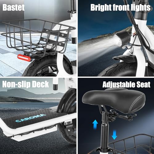 Caroma Peak 500W/800W/1200W Electric Scooter with Seat for Adults,up to 30 Miles&20MPH, 14" Fat Tire
