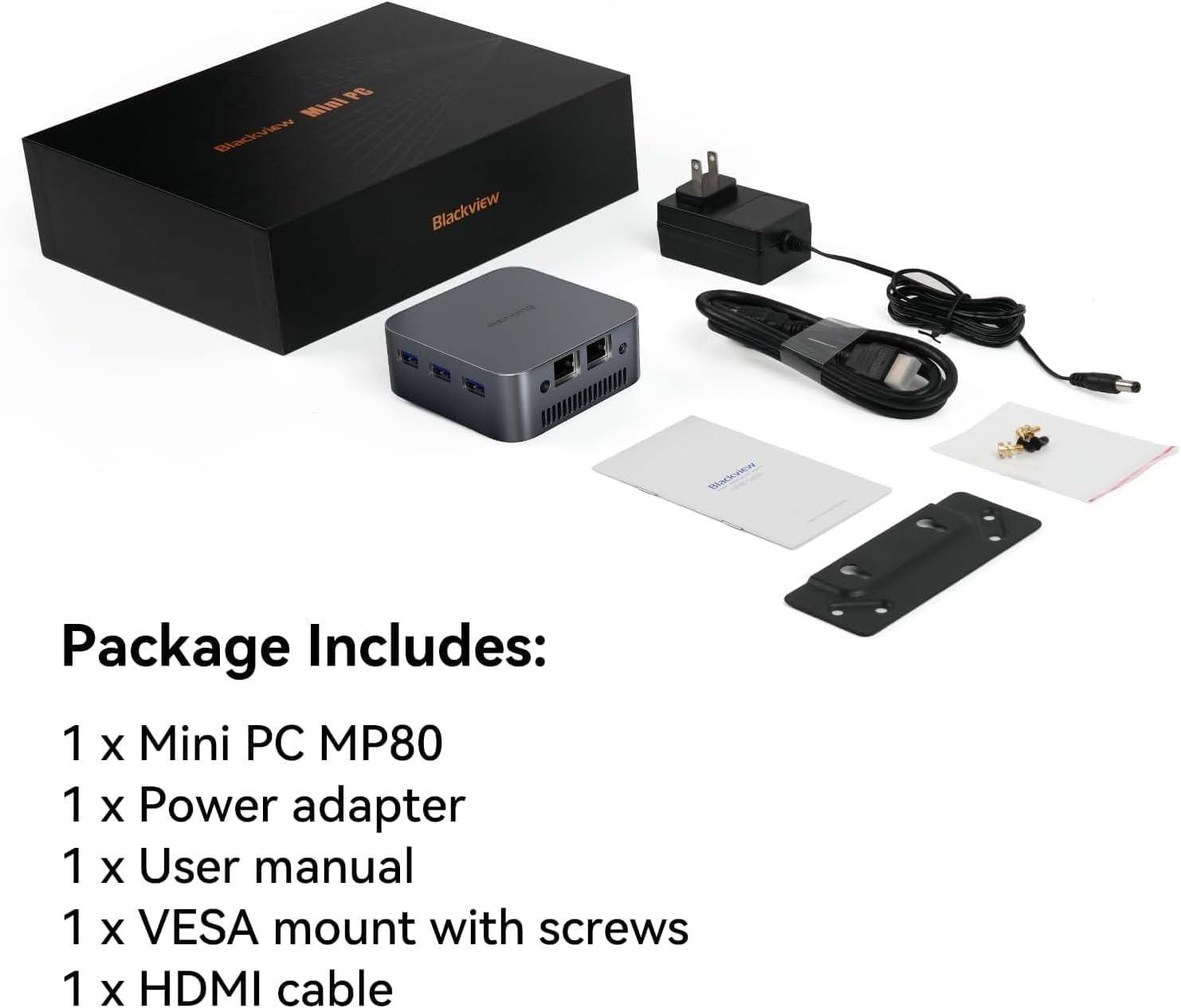 Blackview MP80 Mini PC Intel 12th N95(up to 3.4GHz), 16GB LPDDR5 512GB M.2 SSD Mini Desktop Computers Win 11, Support Dual LAN, 3 HDMI, 2.4/5G WiFi
