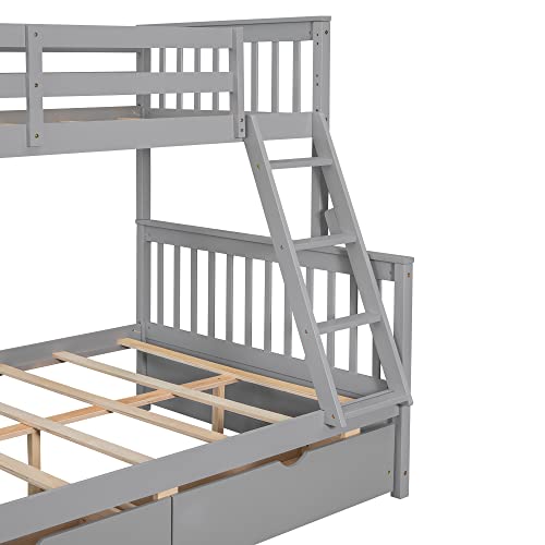 Ball & Cast Full Over Full Bunk Bed with Twin Size Trundle and Built in 4 Drawer,Wood Bunkbed w/Storage Ladder & Slat Support