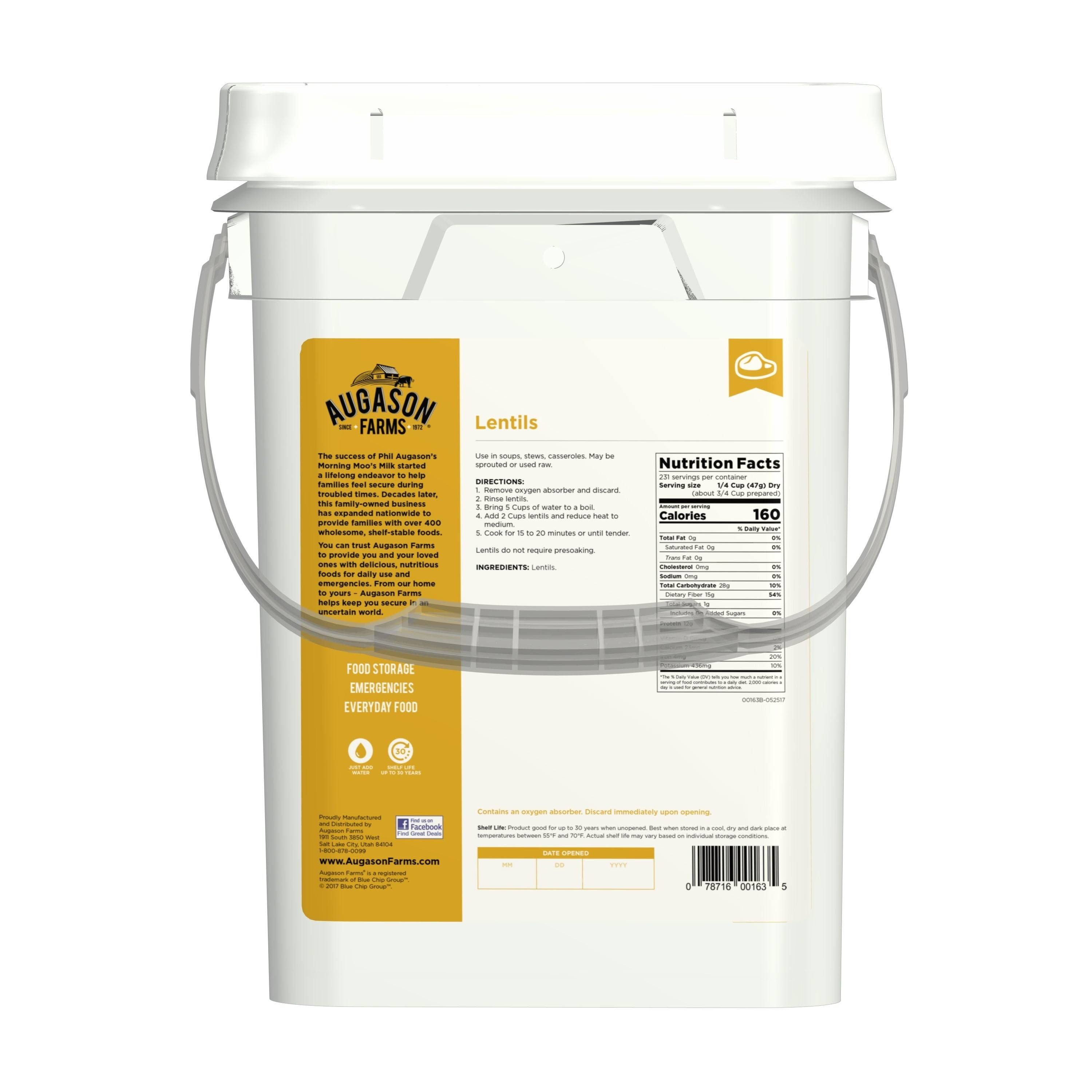 Augason Farms Lentil Beans Emergency Bulk Food Storage 24 Pound 4-gal