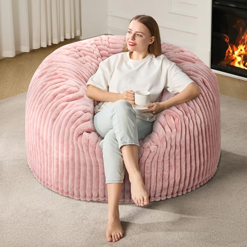 Hobestluk 5ft Bean Bag Chairs for Adults Large Beanbag Chair with Stripe Plush Cover Big Bean Bag Chair for Living Room Bedroom Dorm Office -Black