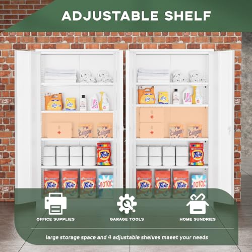 Greenvelly Metal Storage Cabinet, 72" Black Locking Metal Garage Storage Cabinet with Doors and 4 Adjustable Shelves