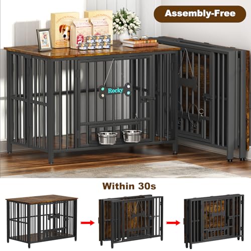 Easycom 41" Dog Crate Furniture Foldable, No Assembly Decorative Dog Kennel Indoor, Dog Crates for Large Dogs