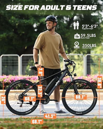 Racer Electric Bike for Adults - 21-Speed Mountain Lightweight Ebike with Peak 750W 22MPH Brushless Motor, 375Wh Removable Battery
