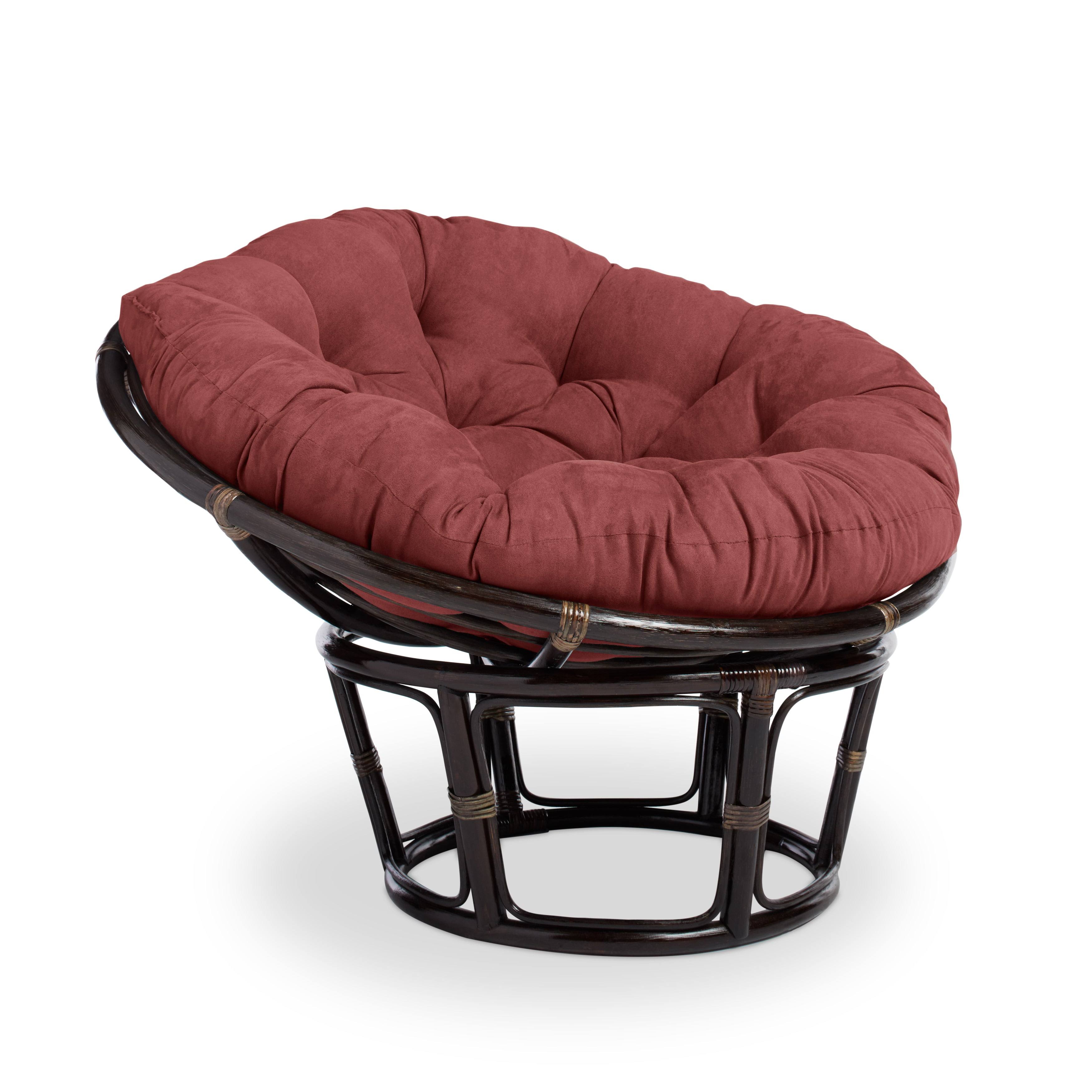 International Caravan Bali 42-Inch Rattan Papasan Chair with Cushion Red Wine Microsuede