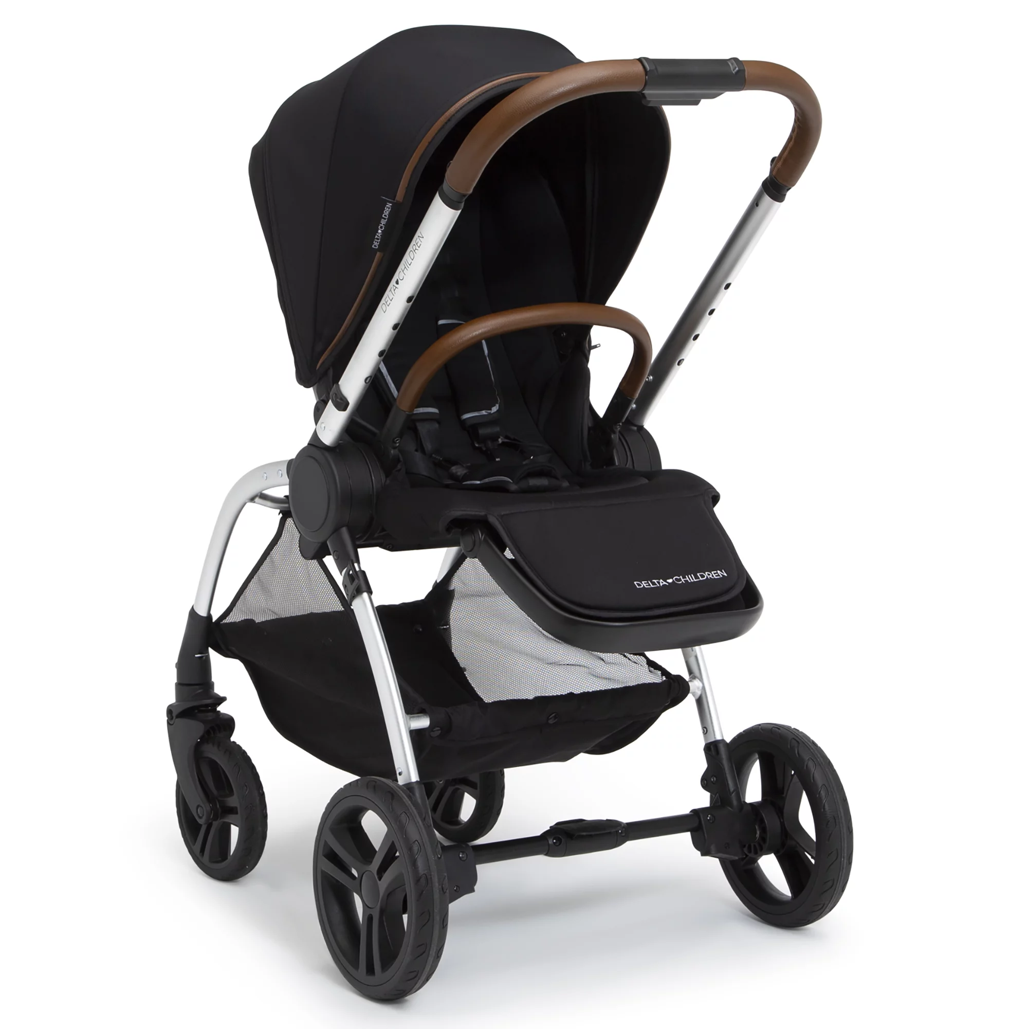 Delta Children Revolve Reversible Stroller - Leather Handlebar; One Hand Easy Fold; Lightweight Shock-Absorbing Frame