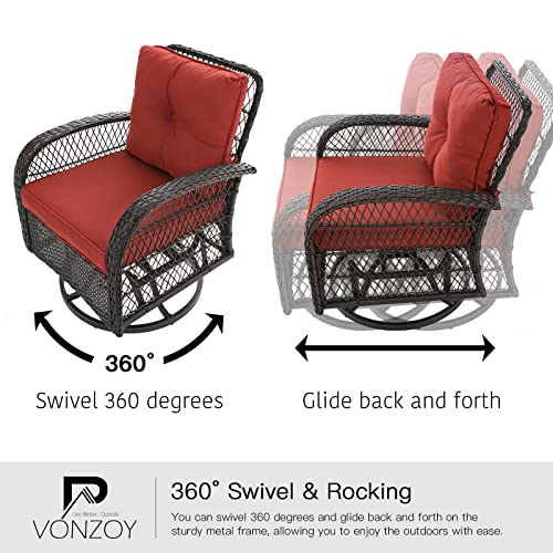 3 Pieces Patio Furniture Set, Outdoor Swivel Glider Rocker, Wicker Patio Bistro Set with Rocking Chair, Thickened Cushions and Table for Porch (Blue)